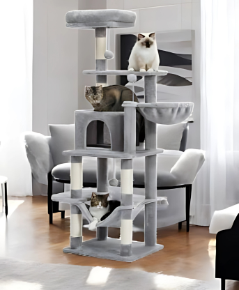 Arbre à Chat 151cm Multi-niveaux Salon du Chat - Gris et Beige